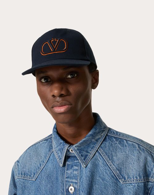 Vlogo Signature Cotton Baseball Cap With Vlogo Embroidery for Man in Navy orange Valentino DK