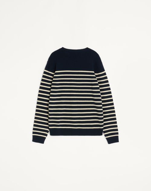 Valentino - Wool Jumper With Chez Valentino Jacquard Motif - Blue/butter - Man - Knitwear
