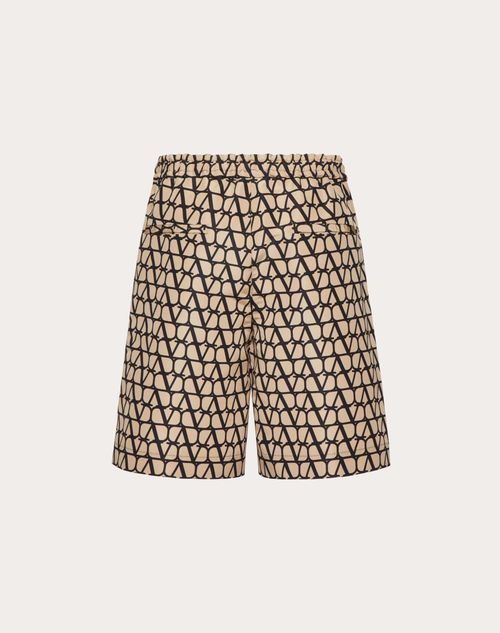 Valentino - Bermuda En Faille De Soie À Imprimé Toile Iconographe Façon All-over - Beige/noir - Homme - Shorts Et Pantalons