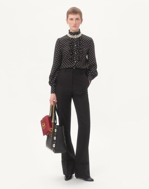 Valentino - Crepe De Chine Shirt With Plusdepois Print - Black/birch - Woman - Shirts And Tops