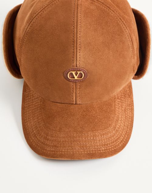 Valentino Garavani - Valentino Garavani Vlogo Signature Baseball Cap In Suede And Sheepskin - Brown/butter - Man - Hats And Gloves