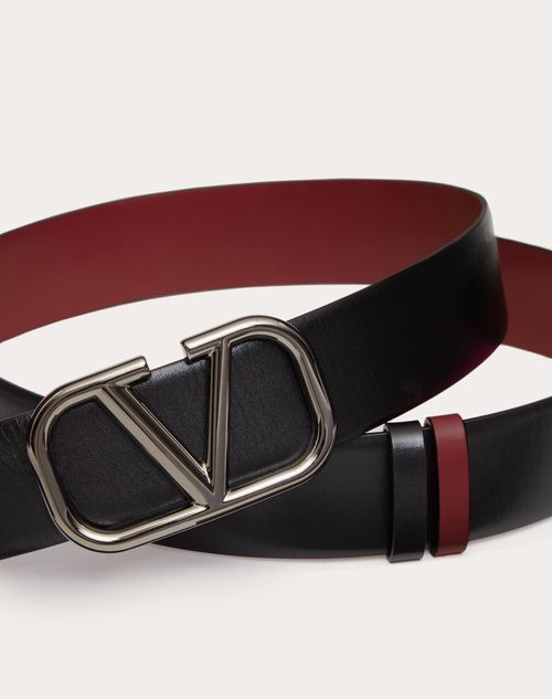 Valentino Garavani - Vlogo Signature Reversible Calfskin Belt 40 Mm - Black/rubin - Man - Belts