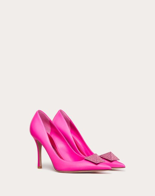 Valentino Garavani - Zapato One Stud De Cuero Napa Con Tacón De 100 mm Y Cristales - Pink Pp - Mujer - Rebajas Para Mujer