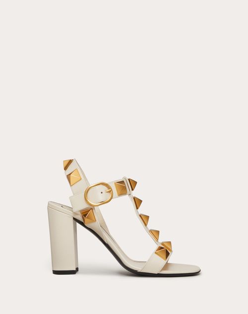 Valentino Garavani - Roman Stud Calfskin Sandal 90 Mm - Light Ivory - Woman - Sandals