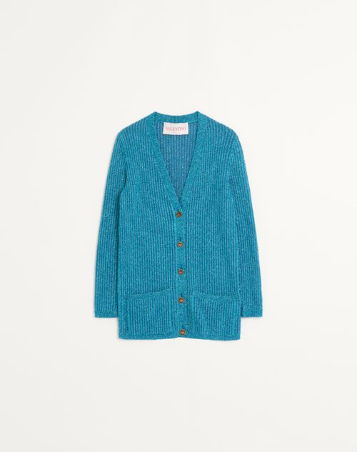 Valentino - Lurex Cardigan - Celestial Blue - Woman - Knitwear