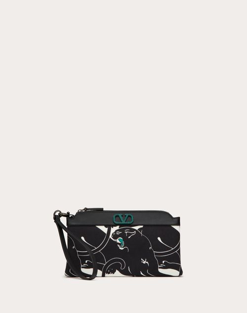 Valentino Garavani - Valentino Garavani Escape Canvas Clutch Bag With Panther Print And Jewel Logo - Black/white/green - Woman - Bags