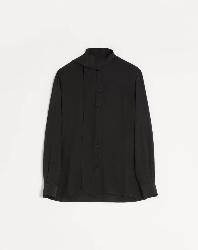 Chemise Crêpe De Chine Soie Foulard Encolure Noir — Valentino