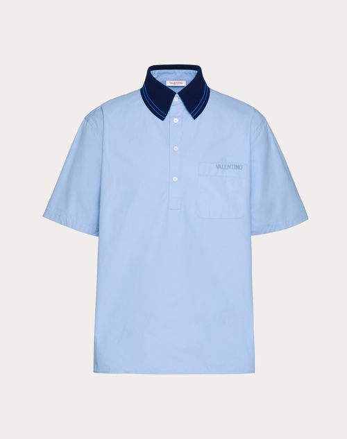 Valentino - Cotton Poplin Polo Shirt With Valentino Embroidery - Iris Liliac - Man - Shirts