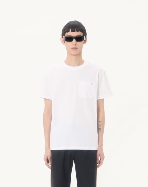Valentino - Valentino Cotton T-shirt With Vgold - White - Man - T-shirts And Sweatshirts