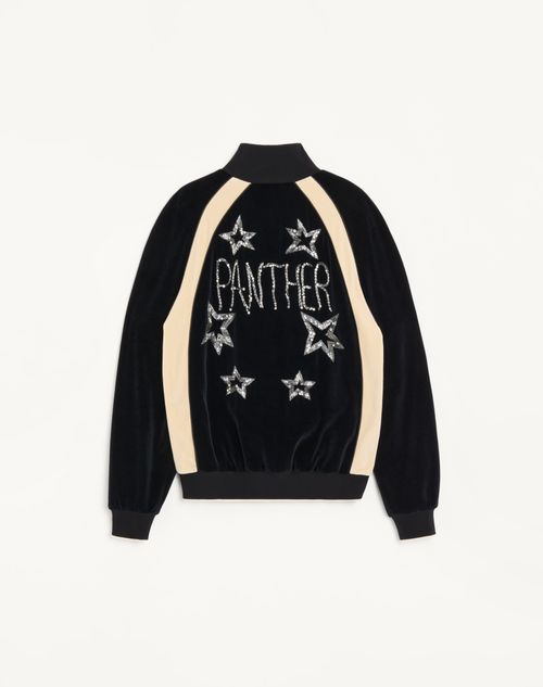 Valentino - Valentino Zip-up Sweatshirt With Panther Embroidery And Sequin Stars - Black/butter - Man - T-shirts And Sweatshirts