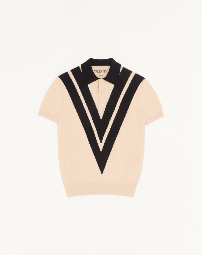 Polo Coton V Incrusté Beurre/Noir — Valentino