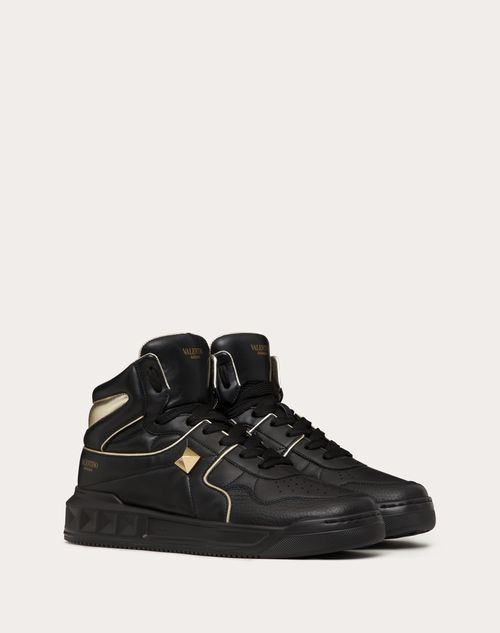 Valentino Garavani - One Stud Mid-top Sneaker In Nappa Leather - Black/platinum - Man - Sneakers