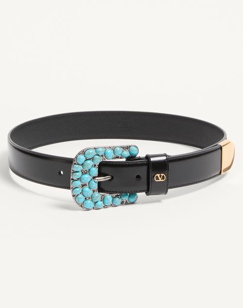 Valentino Garavani - Vlogo Signature Brushed Calfskin Belt 30 Mm - Black - Woman - Belts - Accessories