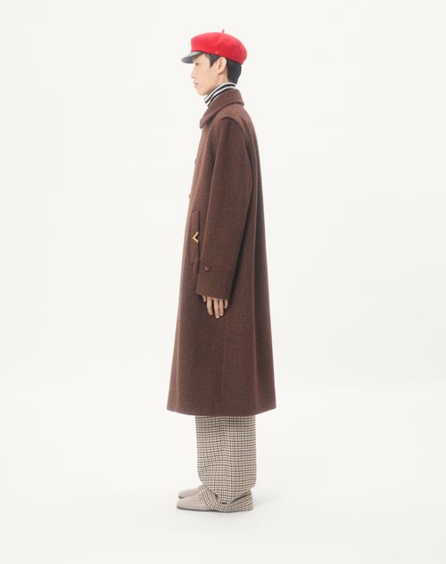 Valentino - Valentino Single-breasted Coat In Melange Wool Drape With Vgold On Side Pockets - Maroon - Man - Coats And Blazers
