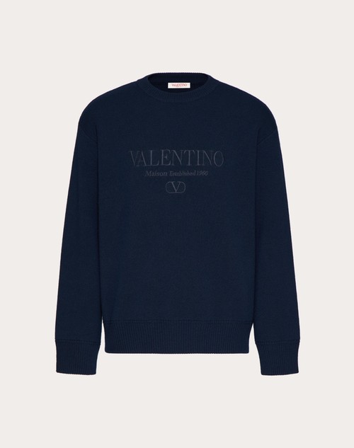 ヴァレンティノ エンブロイダリー ウール クルーネック セーター for メンズ インチ ネイビー | Valentino JP