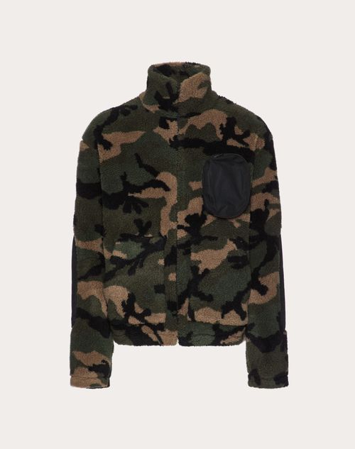 Valentino - High-neck Fleece Jacket With Zip And Camouflage Pattern - Army Camo - Man - Outerwear