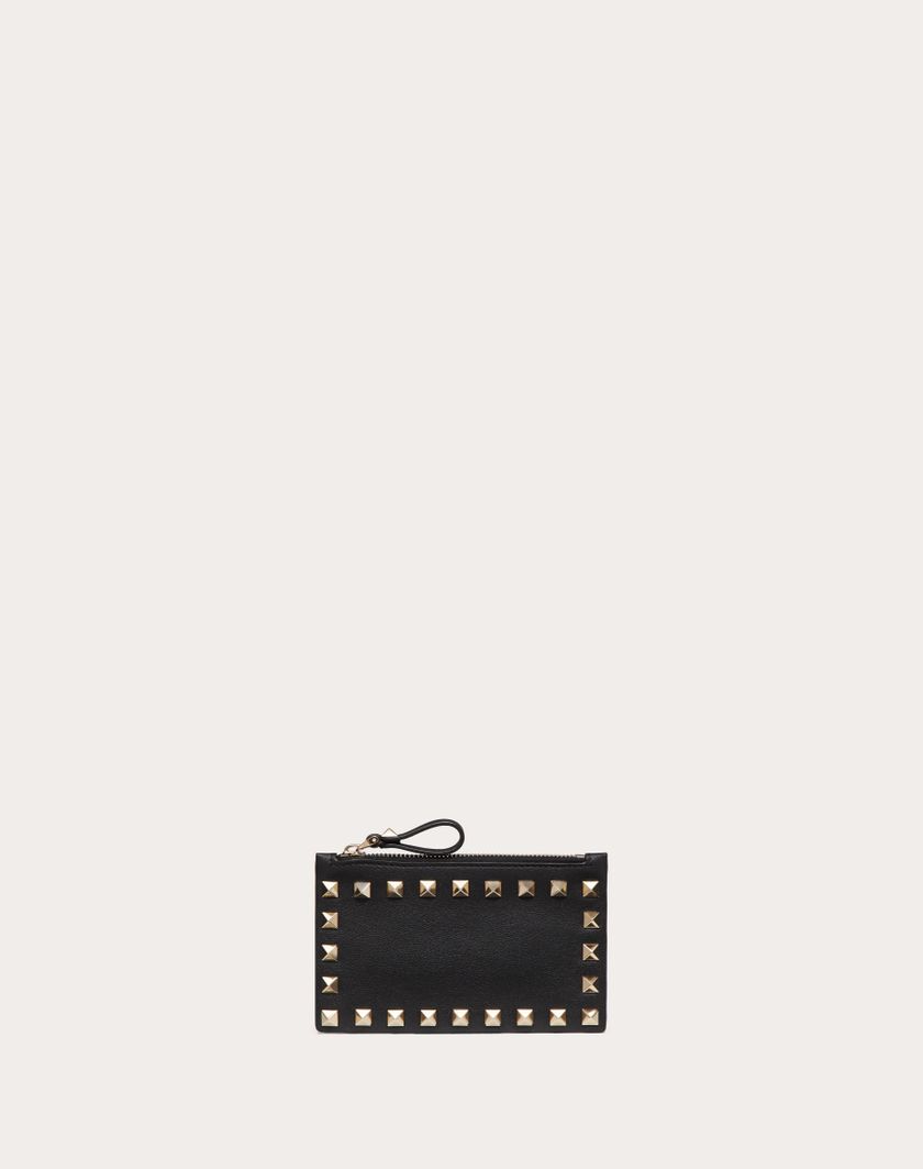 Valentino Handbags Portacarte Con Zip Rockstud In Vitello per Donna in Poudre | Valentino IT