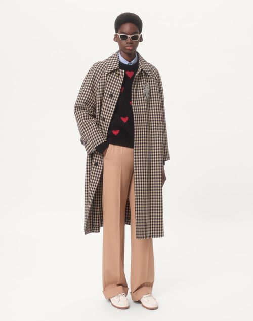 Valentino - Pullover Aus Mohairwolle Und Lurex Mit Herz-jacquardmuster - Schwarz/ Rot - Mann - Strickwaren