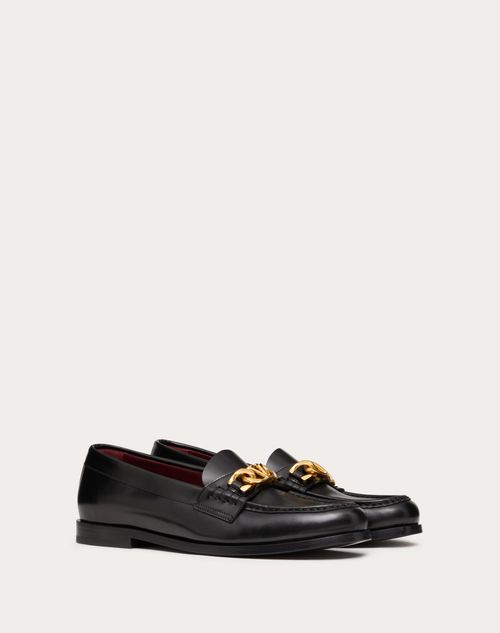Valentino Garavani - Vlogo Chain Calfskin Loafer - Black - Man - Fashion Formal - M Shoes