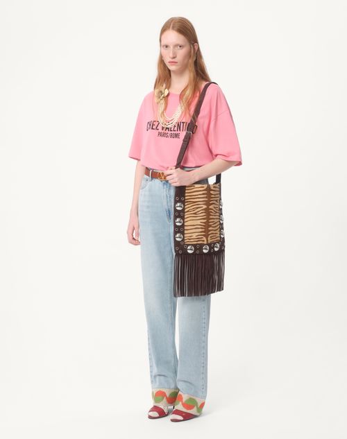 Valentino - Jersey Cotton T-shirt With Chez Valentino Print - Pink - Woman - T-shirts And Sweatshirts