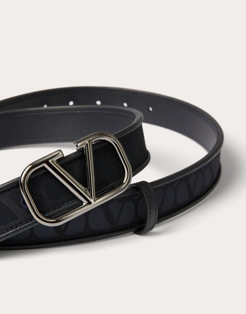 Valentino Garavani - Toile Iconographe Belt In Jacquard Fabric With Leather Details 30 Mm - Marine - Man - Belts