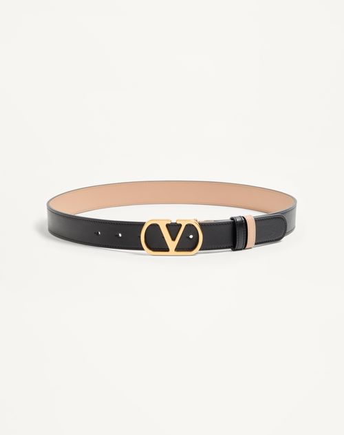 Valentino Garavani - Vlogo Signature Reversible Shiny Calfskin Belt - 30mm / 1.2 In. - Black/pink - Woman - Belts - Accessories