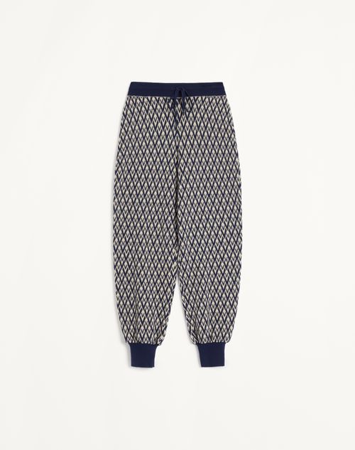 Valentino - Toute La V Jacquard Wool Knit Trousers - Cream/navy - Woman - Trousers And Shorts