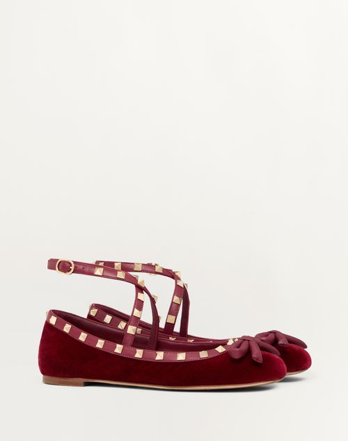 Valentino Garavani - Rockstud Velvet Ballerina - Cherry Red - Woman - Shoes