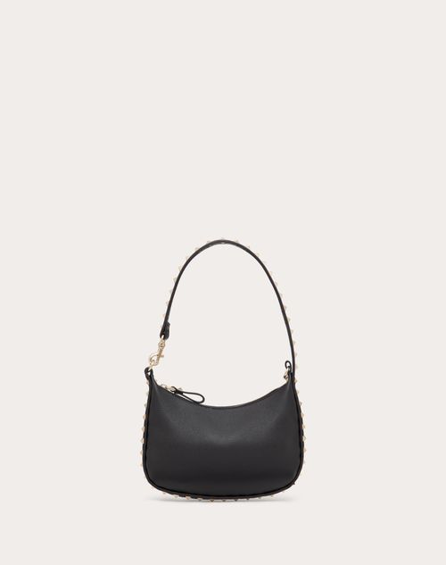 Mini Rockstud Hobo Bag In Grainy Calfskin for Woman in Black