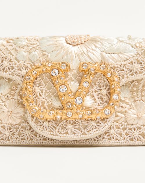 Valentino Garavani - Valentino Garavani Locò Small Embroidered Shoulder Bag With Jewel Logo - Butter - Woman - Shoulder Bags