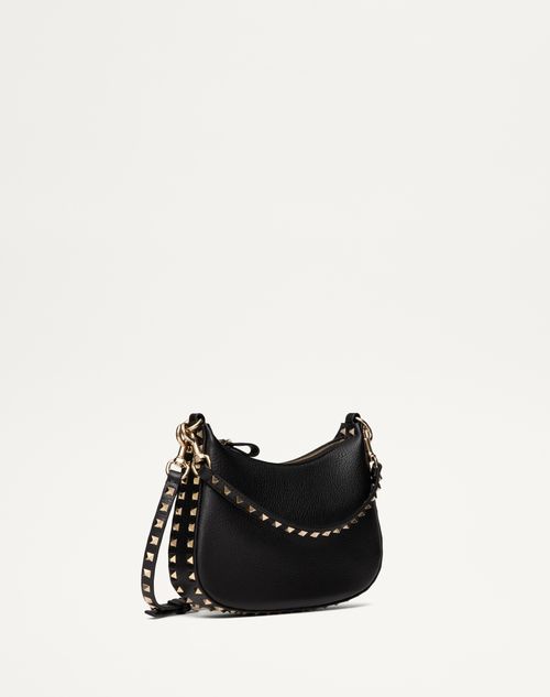 Valentino Garavani - Hobo Piccola Valentino Garavani Rockstud In Vitello Granato - Nero - Donna - Valentino Garavani Rockstud