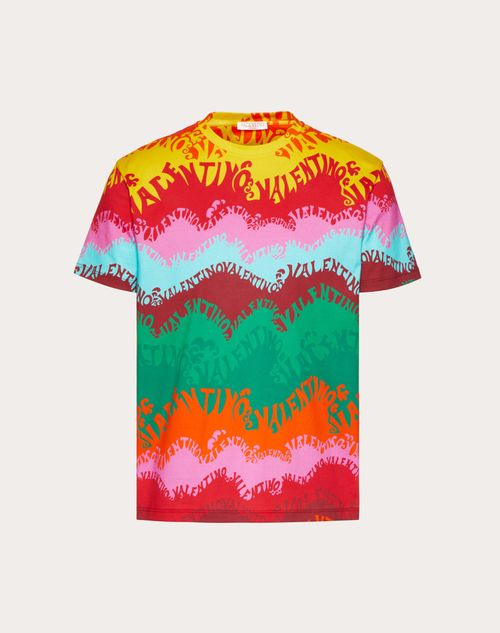 Valentino - Valentino Waves Multicolor Print Cotton T-shirt - Multicolor - Man - T-shirts
