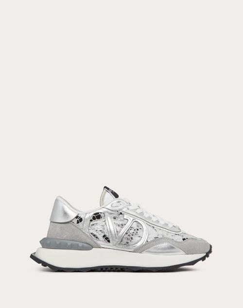 Valentino Garavani - Lace And Mesh Lacerunner Trainer - Silver/pastel Grey - Woman - Sneakers