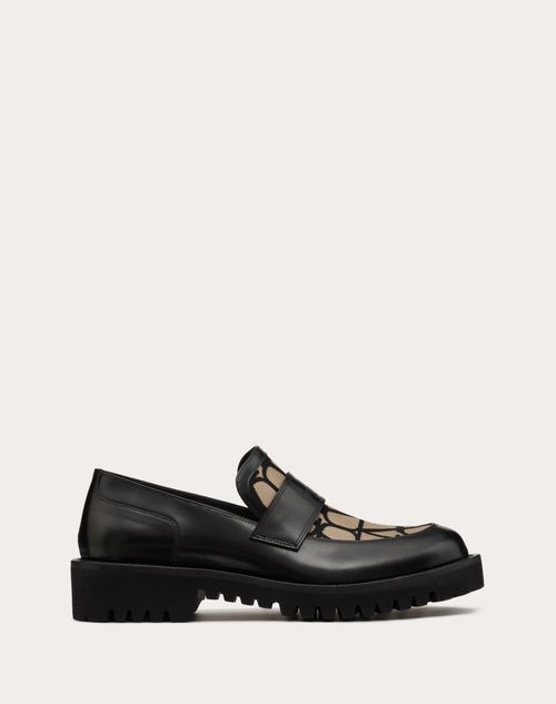 Valentino Garavani - Loafer In Toile Iconographe Technical Fabric And Calfskin - Natural/black - Man - Loafers & Oxford