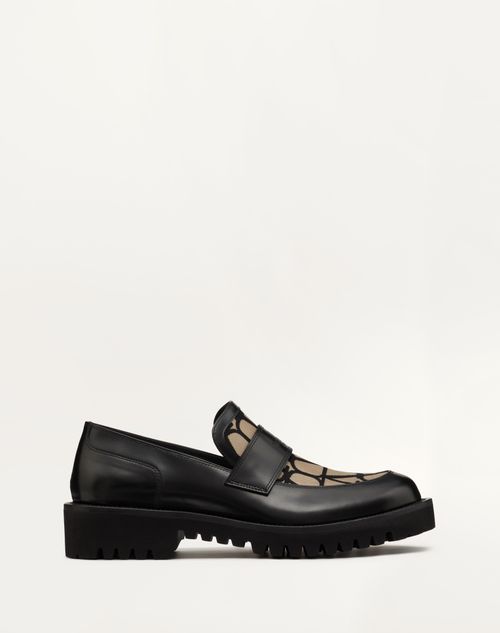 Valentino Garavani - Loafer In Toile Iconographe Technical Fabric And Calfskin - Natural/black - Man - Fashion Formal - M Shoes