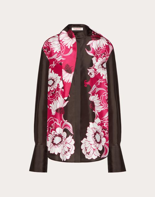 Valentino - Taffeta Shirt With Street Flowers Daisyland Print - Pink/brown/ivory - Woman - Ready To Wear