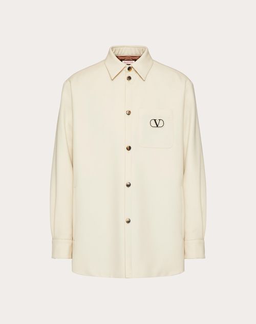 Valentino - Sobrecamisa De Gabardine De Lana Con Parche Del Vlogo Signature - Beis - Hombre - Chaquetas Y Plumíferos