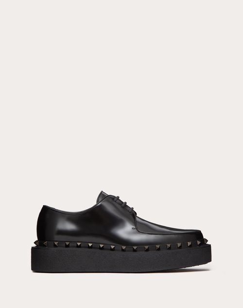 Valentino Garavani - M-way Rockstud Calfskin Derby With Tone-on-tone Studs - Black - Man - Man Shoes Sale