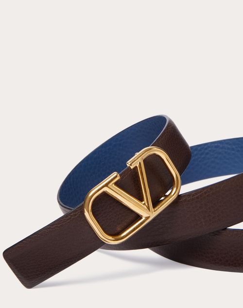 V Logo Signature 30 Reversible Leather Belt in Pink - Valentino