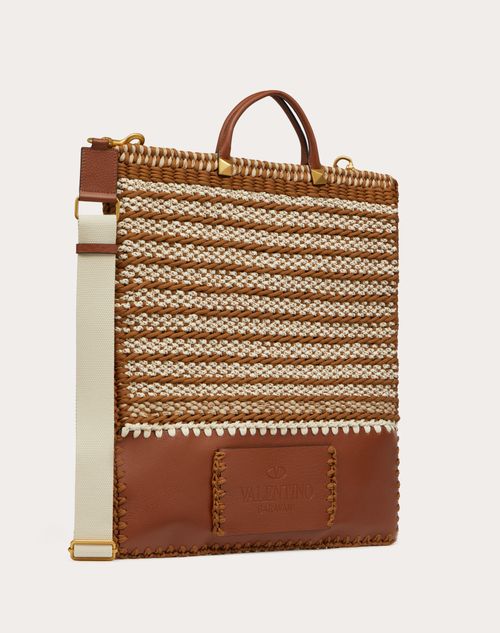 Valentino Garavani - Valentino Garavani Crochet Bags Fabric Flat Tote - Saddle Brown/sand - Man - Man Bags & Accessories Sale