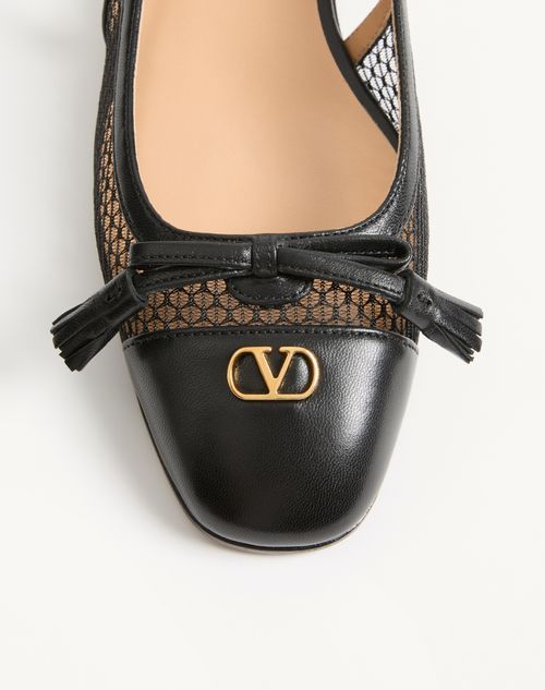 Valentino Garavani - Valet Du Roi Slingback Ballerina In Mesh And Kidskin 25mm - Black - Woman - Ballerinas