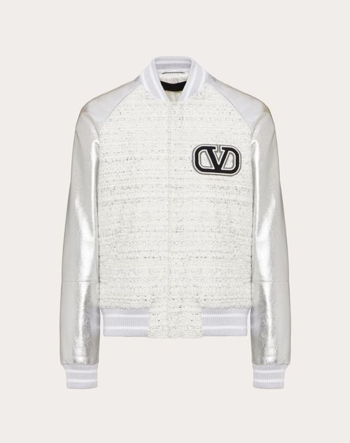 Valentino - Tweed And Leather Bomber Jacket With Vlogo Signature - White/silver - Man - Man Ready To Wear Sale