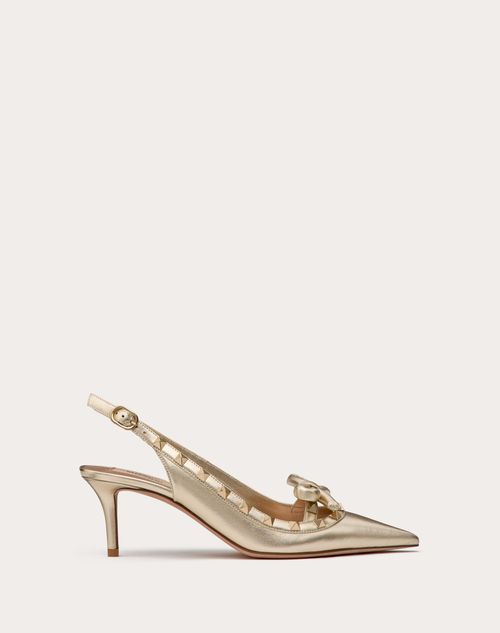 Valentino Garavani - Rockstud Bow Slingpumps Aus Beschichtetem Nappaleder Und Farblich Abgestimmten Studs, 60 Mm - Platin - Frau - Pumps