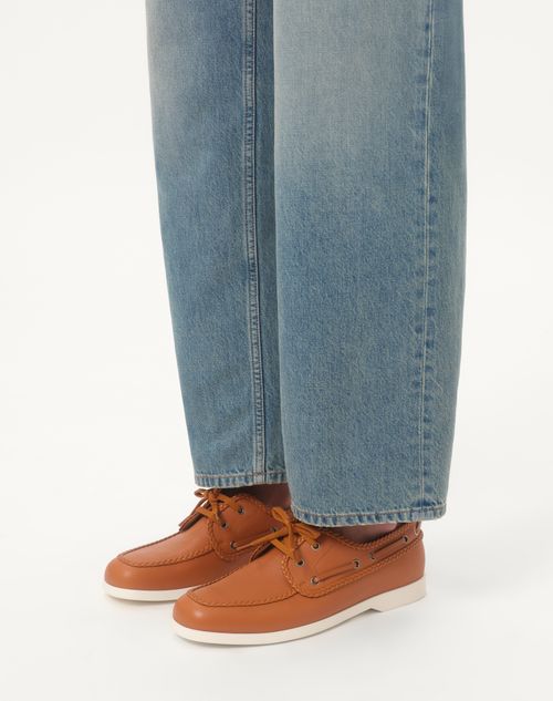 Valentino Garavani - Palm Avenue Kidskin Boat Shoe - Roasted Pecan - Man - Shelf - M Shoes - Palm Avenue