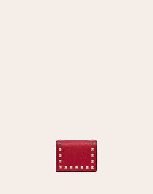 Valentino Garavani - Small Rockstud Grainy Calfskin Wallet - Rosso Valentino - Woman - Wallets & Cardcases - Accessories