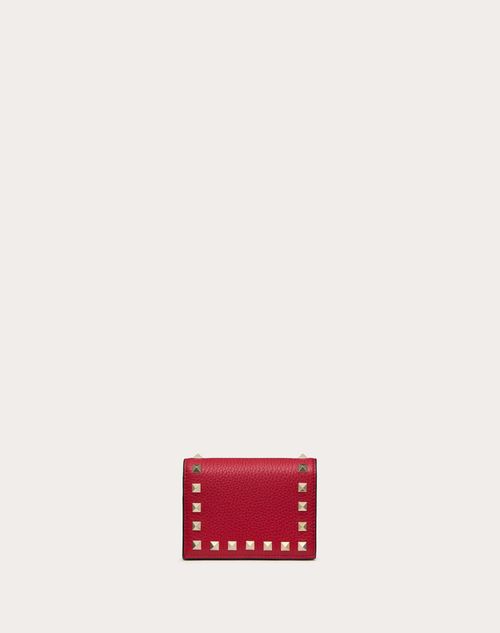 Valentino Garavani - Cartera Rockstud Pequeña De Piel De Becerro Granulada - Rosso Valentino - Mujer - Carteras Y Pequeña Marroquinería