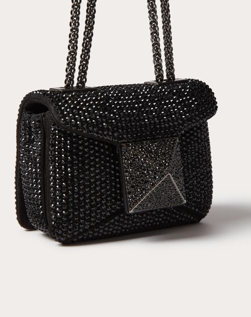 Valentino Garavani - One Stud Micro Bag With Chain And Rhinestone Embroidery - Black - Woman - Mini Bags