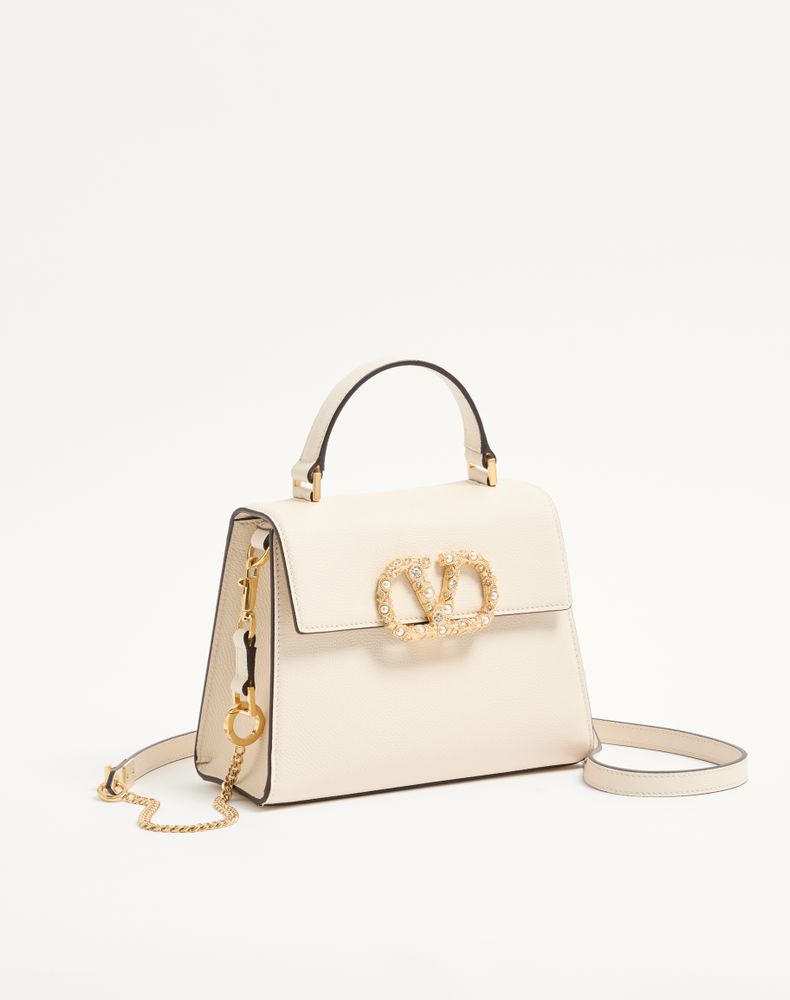 Valentino Garavani Vsling Small Handbag In Grainy Calfskin With Jewel Logo Woman Ivory Uni