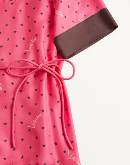 Valentino - Abito Chemisier In Twill Stelline Starry - Corallo/chocolate - Donna - Abiti