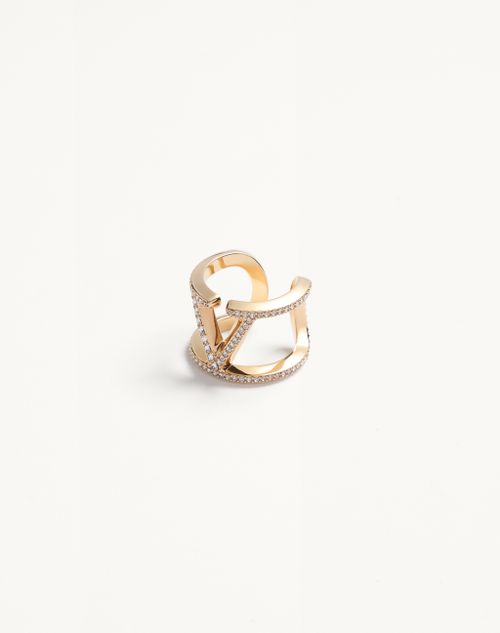 Valentino Garavani - Valentino Vlogo Signature Rhinestone Ring In Metal And Swarovski® Crystals - Gold/crystal - Woman - Jewellery